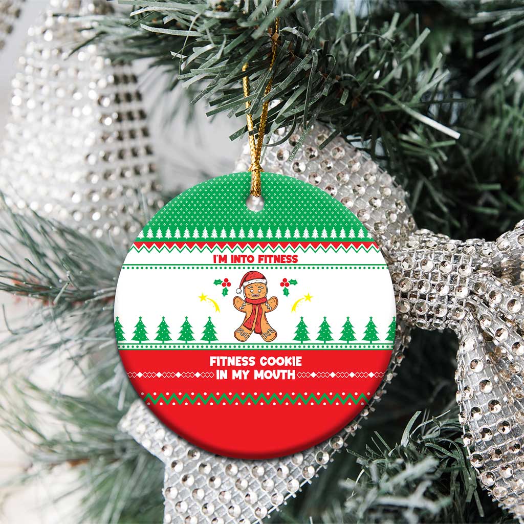 Funny Fitness Cookie Christmas Ceramic Ornament with Gingerbread Design and Holiday Pattern - Wonder Print Shop