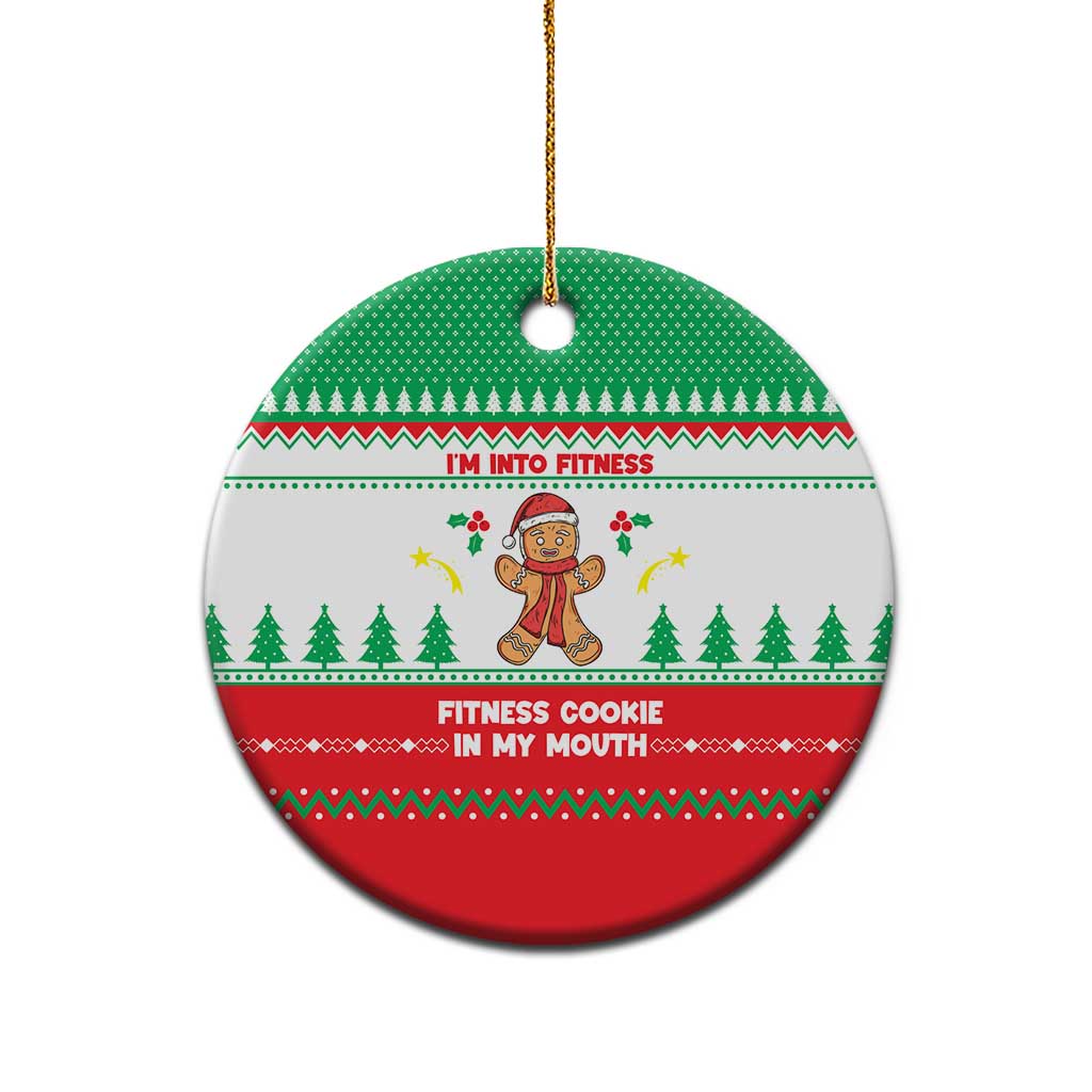 Funny Fitness Cookie Christmas Ceramic Ornament with Gingerbread Design and Holiday Pattern - Wonder Print Shop