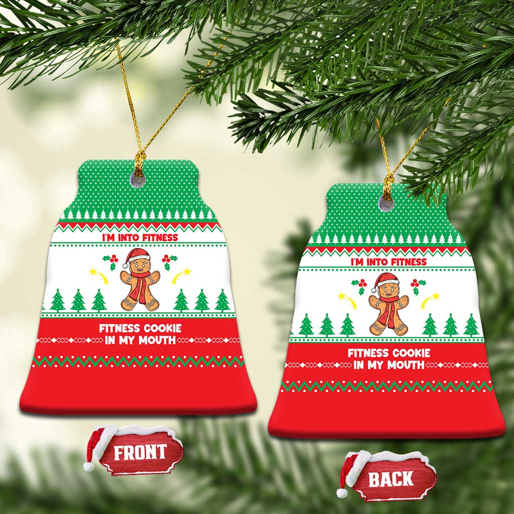 Funny Fitness Cookie Christmas Ceramic Ornament with Gingerbread Design and Holiday Pattern - Wonder Print Shop