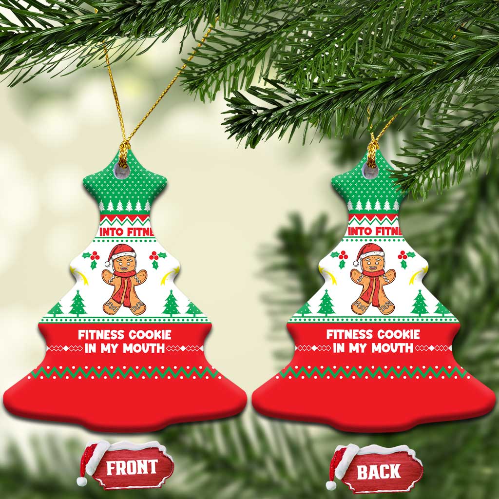 Funny Fitness Cookie Christmas Ceramic Ornament with Gingerbread Design and Holiday Pattern - Wonder Print Shop