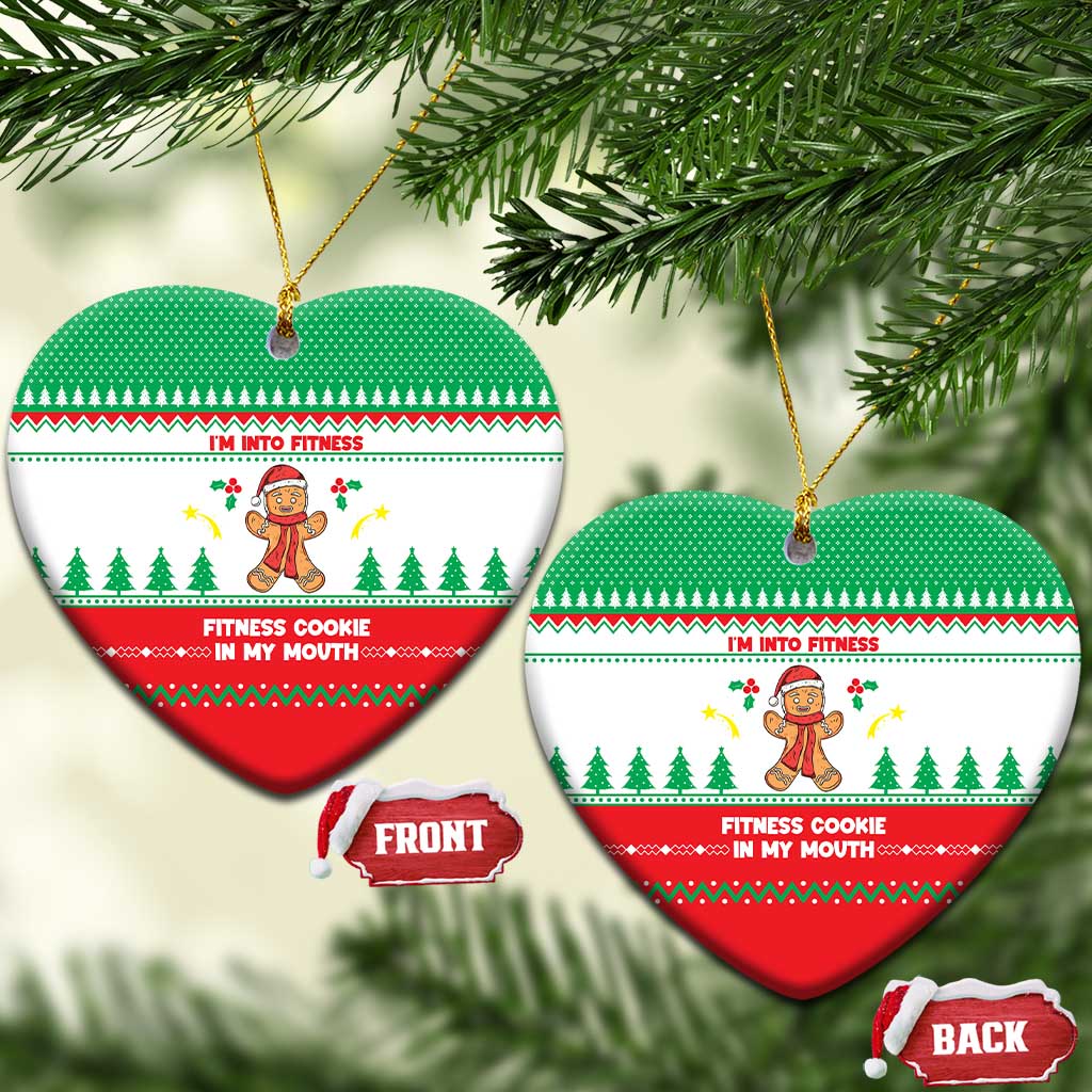 Funny Fitness Cookie Christmas Ceramic Ornament with Gingerbread Design and Holiday Pattern - Wonder Print Shop