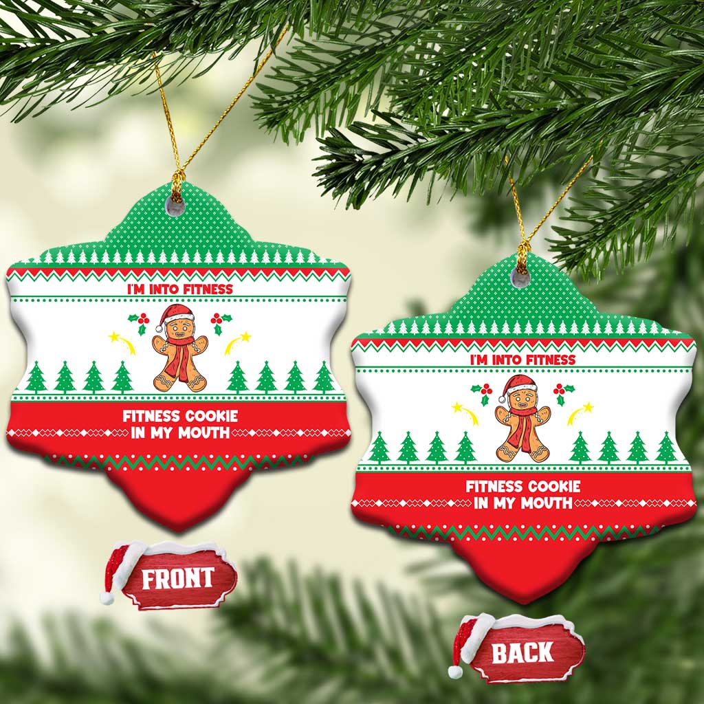 Funny Fitness Cookie Christmas Ceramic Ornament with Gingerbread Design and Holiday Pattern - Wonder Print Shop