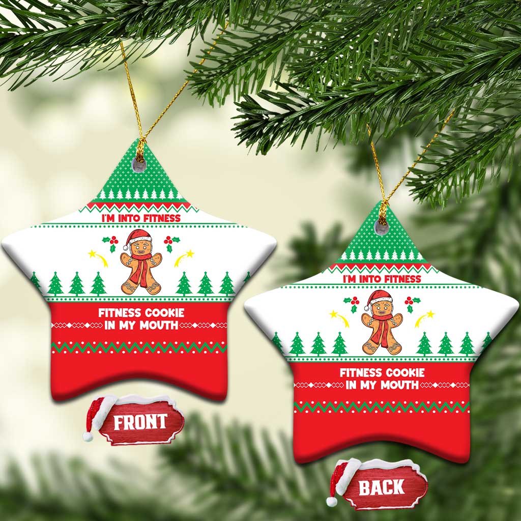 Funny Fitness Cookie Christmas Ceramic Ornament with Gingerbread Design and Holiday Pattern - Wonder Print Shop