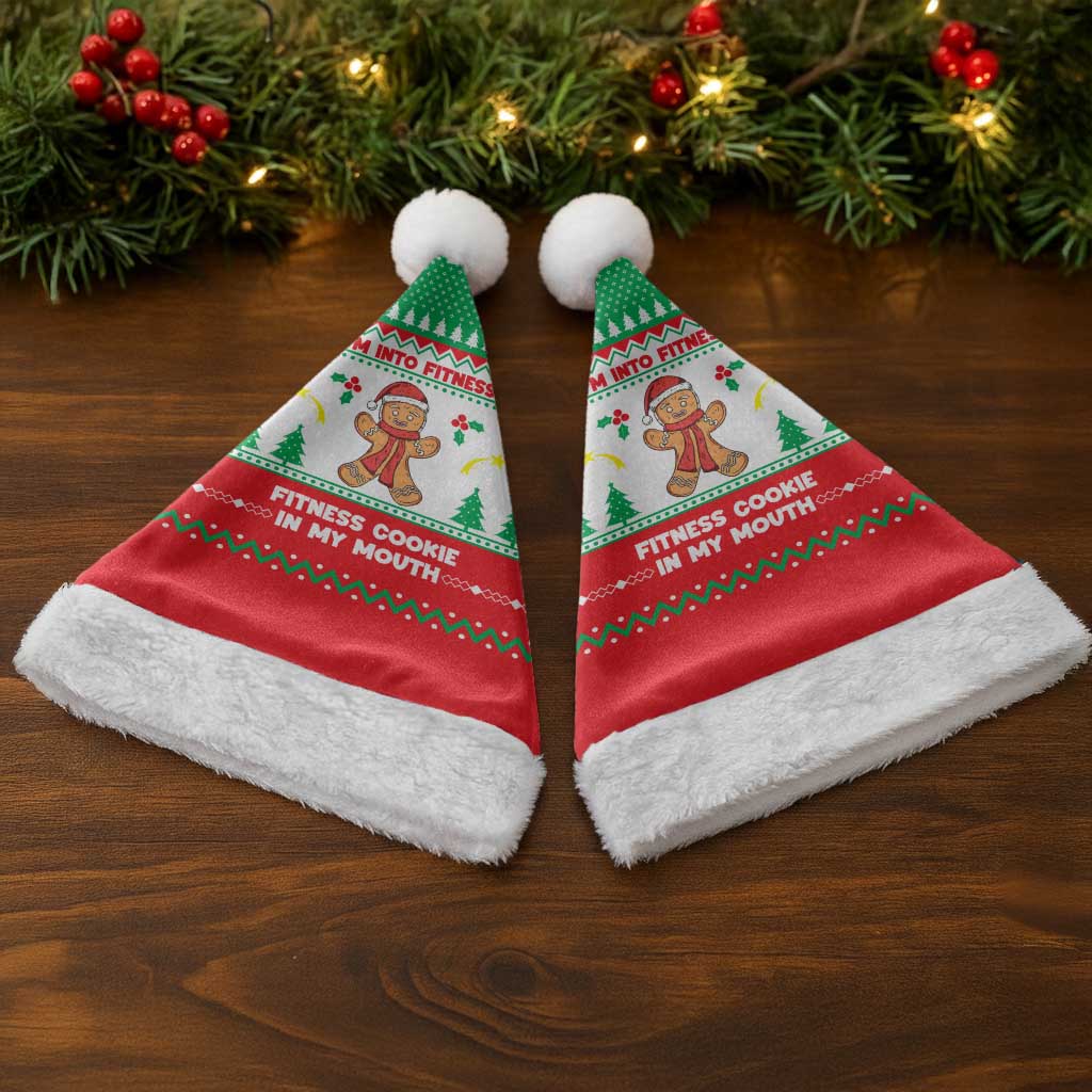 Funny Fitness Cookie Christmas Santa Hat with Gingerbread Design and Holiday Pattern - Wonder Print Shop