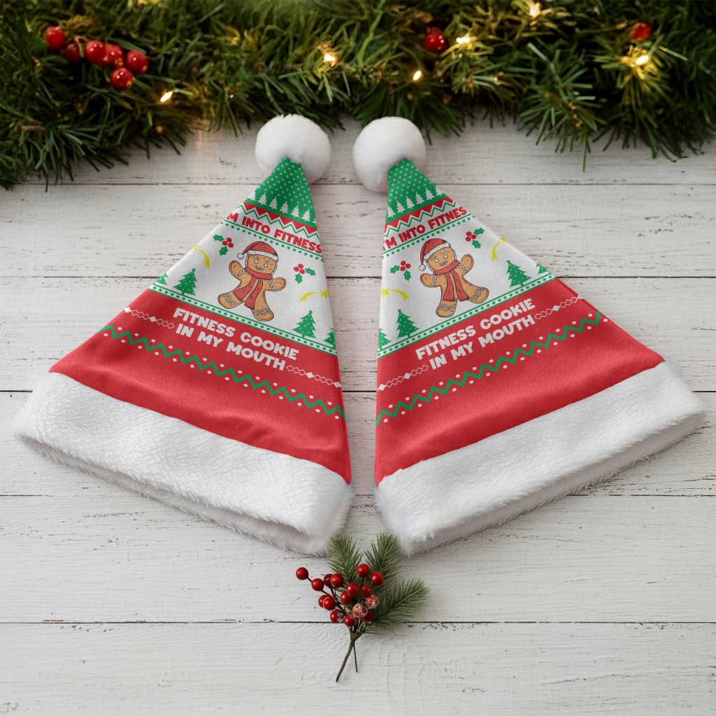 Funny Fitness Cookie Christmas Santa Hat with Gingerbread Design and Holiday Pattern - Wonder Print Shop