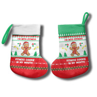 Funny Fitness Cookie Christmas Stocking with Gingerbread Design and Holiday Pattern - Wonder Print Shop
