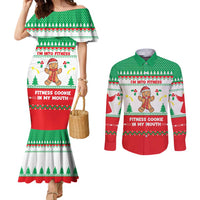 Funny Fitness Cookie Christmas Couples Matching Mermaid Dress and Long Sleeve Button Shirt with Gingerbread Design and Holiday Pattern - Wonder Print Shop