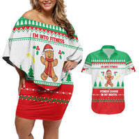 Funny Fitness Cookie Christmas Couples Matching Off Shoulder Short Dress and Hawaiian Shirt with Gingerbread Design and Holiday Pattern - Wonder Print Shop