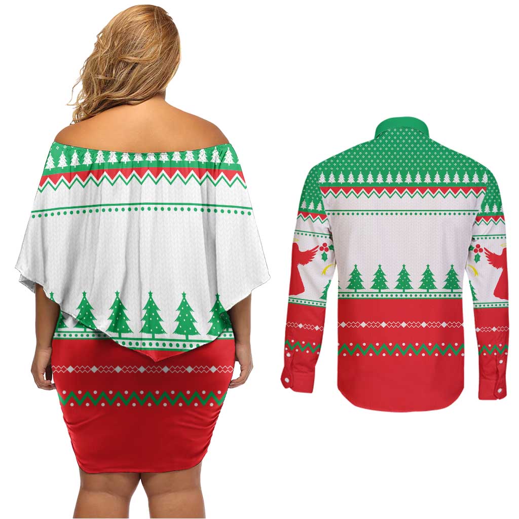 Funny Fitness Cookie Christmas Couples Matching Off Shoulder Short Dress and Long Sleeve Button Shirt with Gingerbread Design and Holiday Pattern - Wonder Print Shop