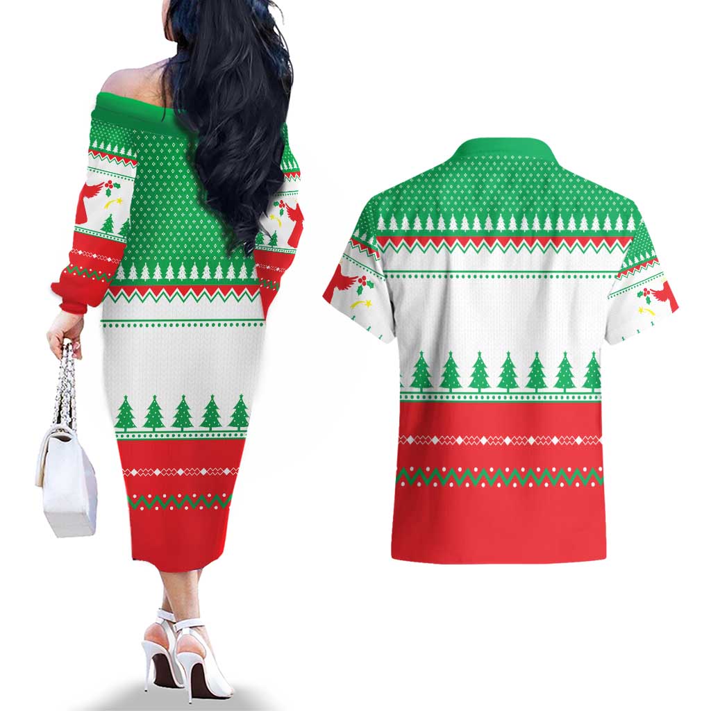 Funny Fitness Cookie Christmas Couples Matching Off The Shoulder Long Sleeve Dress and Hawaiian Shirt with Gingerbread Design and Holiday Pattern - Wonder Print Shop