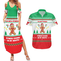 Funny Fitness Cookie Christmas Couples Matching Summer Maxi Dress and Hawaiian Shirt with Gingerbread Design and Holiday Pattern - Wonder Print Shop