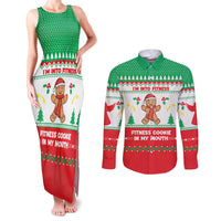 Funny Fitness Cookie Christmas Couples Matching Tank Maxi Dress and Long Sleeve Button Shirt with Gingerbread Design and Holiday Pattern - Wonder Print Shop