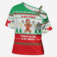 Funny Fitness Cookie Christmas Cross Shoulder Shirt with Gingerbread Design and Holiday Pattern - Wonder Print Shop