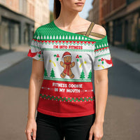 Funny Fitness Cookie Christmas Cross Shoulder Shirt with Gingerbread Design and Holiday Pattern - Wonder Print Shop