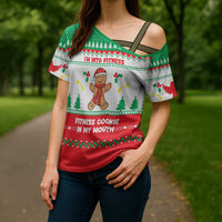 Funny Fitness Cookie Christmas Cross Shoulder Shirt with Gingerbread Design and Holiday Pattern - Wonder Print Shop