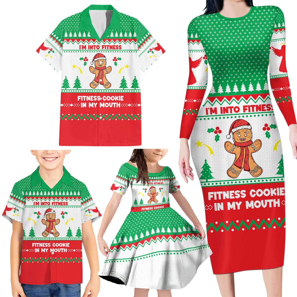 Funny Fitness Cookie Christmas Family Matching Long Sleeve Bodycon Dress and Hawaiian Shirt with Gingerbread Design and Holiday Pattern - Wonder Print Shop