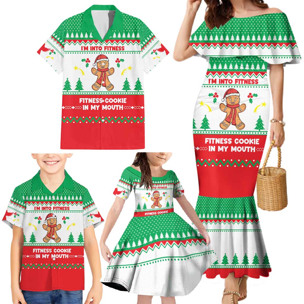 Funny Fitness Cookie Christmas Family Matching Mermaid Dress and Hawaiian Shirt with Gingerbread Design and Holiday Pattern - Wonder Print Shop