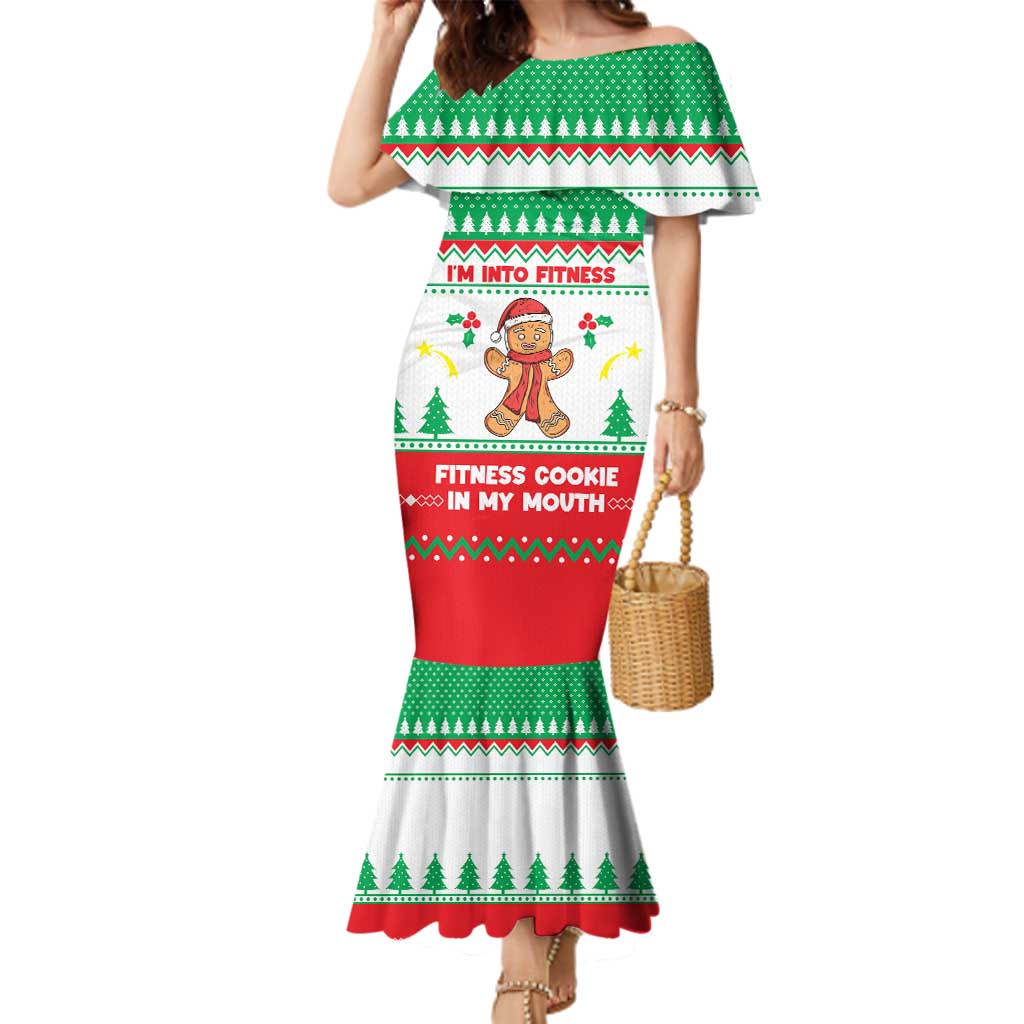 Funny Fitness Cookie Christmas Family Matching Mermaid Dress and Hawaiian Shirt with Gingerbread Design and Holiday Pattern - Wonder Print Shop