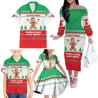 Funny Fitness Cookie Christmas Family Matching Off The Shoulder Long Sleeve Dress and Hawaiian Shirt with Gingerbread Design and Holiday Pattern - Wonder Print Shop