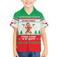 Funny Fitness Cookie Christmas Family Matching Off The Shoulder Long Sleeve Dress and Hawaiian Shirt with Gingerbread Design and Holiday Pattern - Wonder Print Shop