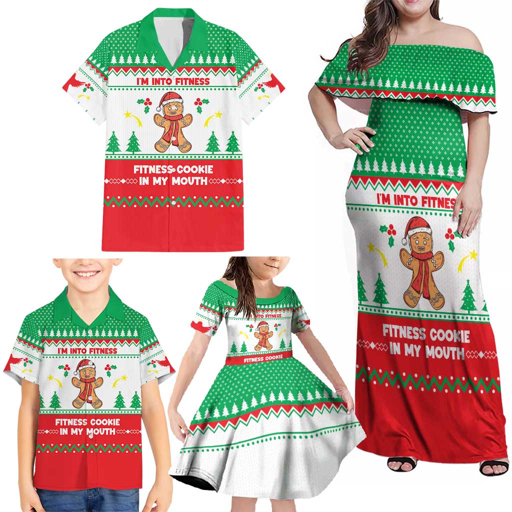 Funny Fitness Cookie Christmas Family Matching Off Shoulder Maxi Dress and Hawaiian Shirt with Gingerbread Design and Holiday Pattern - Wonder Print Shop