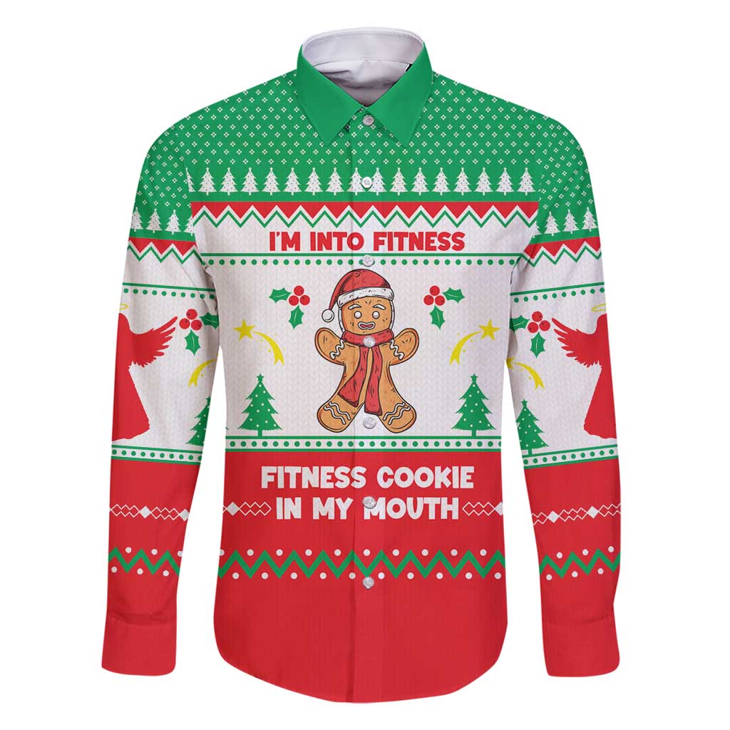 Funny Fitness Cookie Christmas Family Matching Off Shoulder Maxi Dress and Hawaiian Shirt with Gingerbread Design and Holiday Pattern - Wonder Print Shop