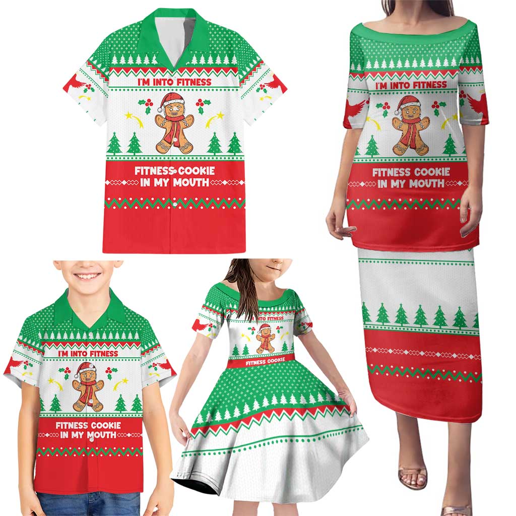 Funny Fitness Cookie Christmas Family Matching Puletasi and Hawaiian Shirt with Gingerbread Design and Holiday Pattern - Wonder Print Shop
