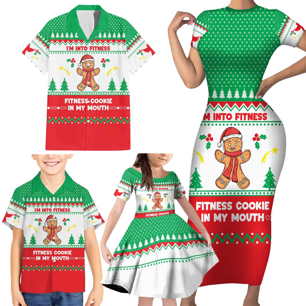 Funny Fitness Cookie Christmas Family Matching Short Sleeve Bodycon Dress and Hawaiian Shirt with Gingerbread Design and Holiday Pattern - Wonder Print Shop