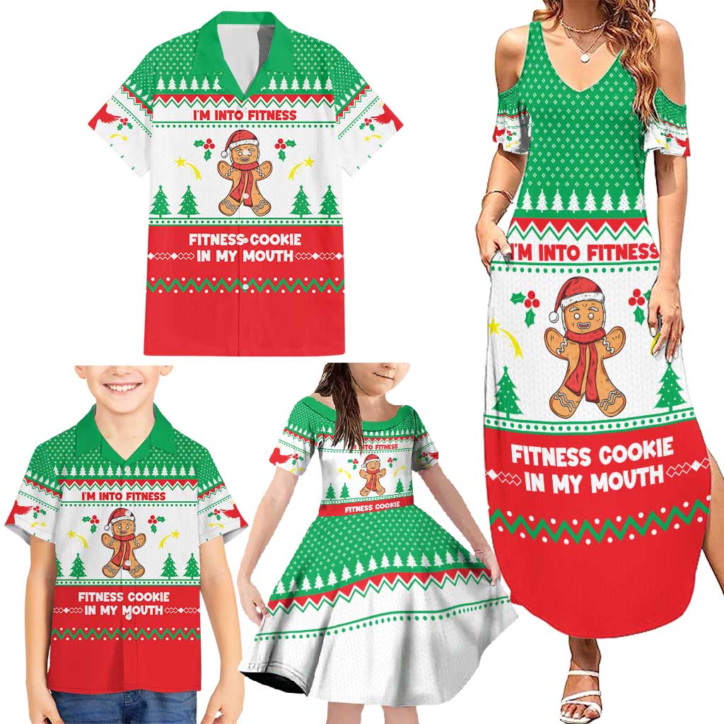Funny Fitness Cookie Christmas Family Matching Summer Maxi Dress and Hawaiian Shirt with Gingerbread Design and Holiday Pattern - Wonder Print Shop