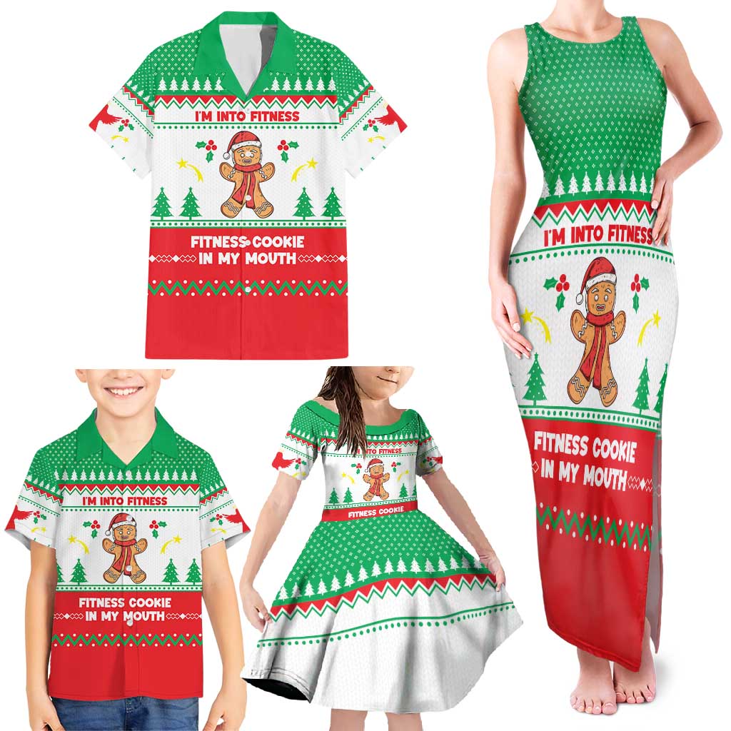 Funny Fitness Cookie Christmas Family Matching Tank Maxi Dress and Hawaiian Shirt with Gingerbread Design and Holiday Pattern - Wonder Print Shop