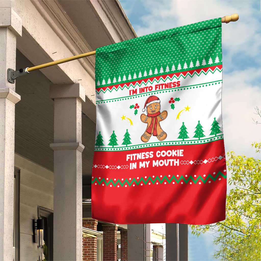 Funny Fitness Cookie Christmas Garden Flag with Gingerbread Design and Holiday Pattern - Wonder Print Shop