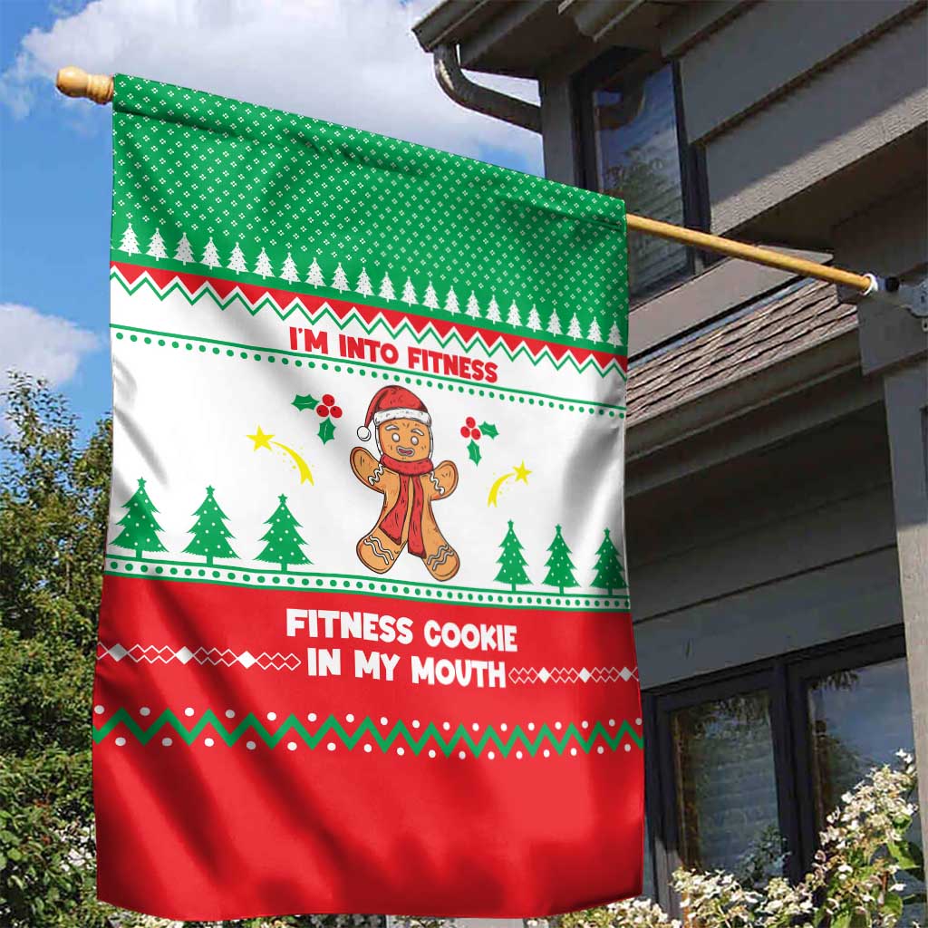 Funny Fitness Cookie Christmas Garden Flag with Gingerbread Design and Holiday Pattern - Wonder Print Shop