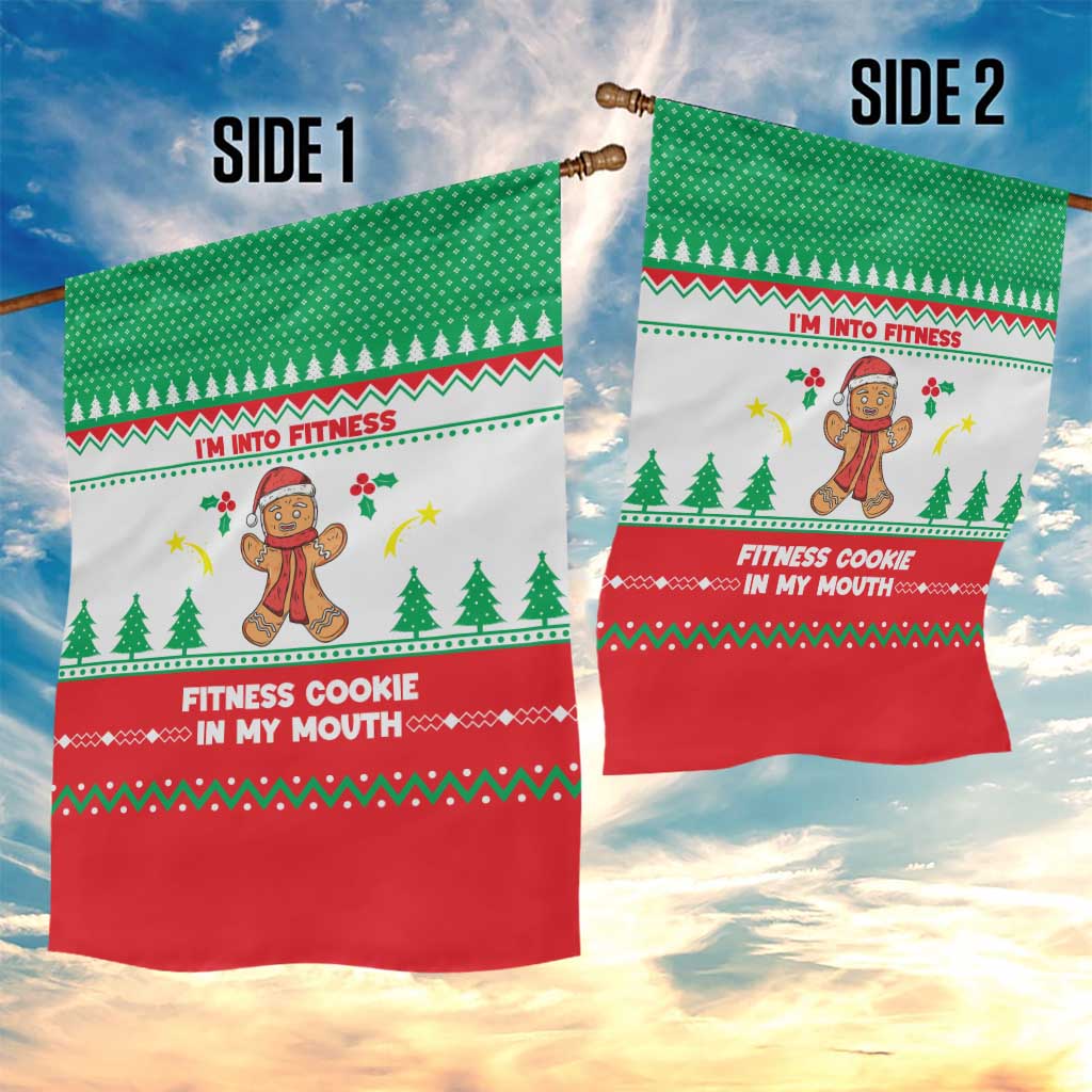 Funny Fitness Cookie Christmas Garden Flag with Gingerbread Design and Holiday Pattern - Wonder Print Shop