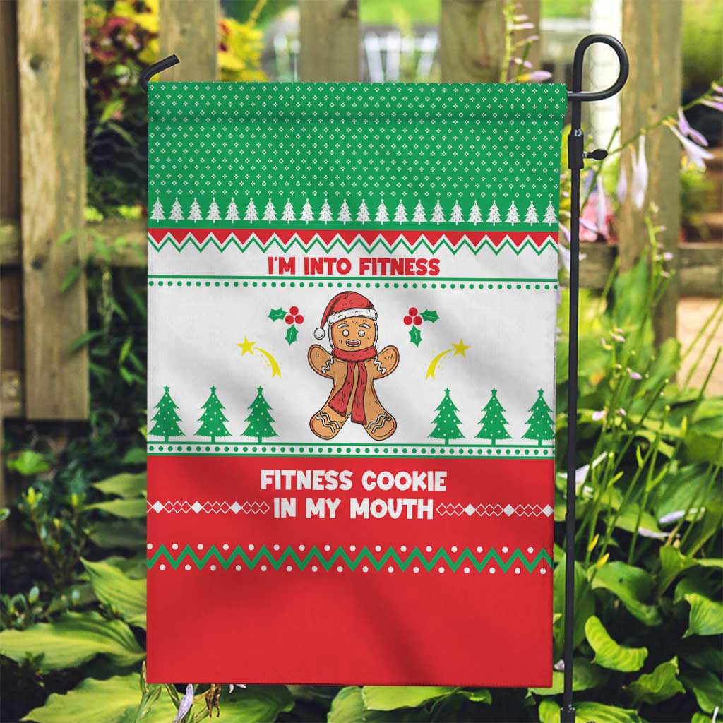 Funny Fitness Cookie Christmas Garden Flag with Gingerbread Design and Holiday Pattern - Wonder Print Shop