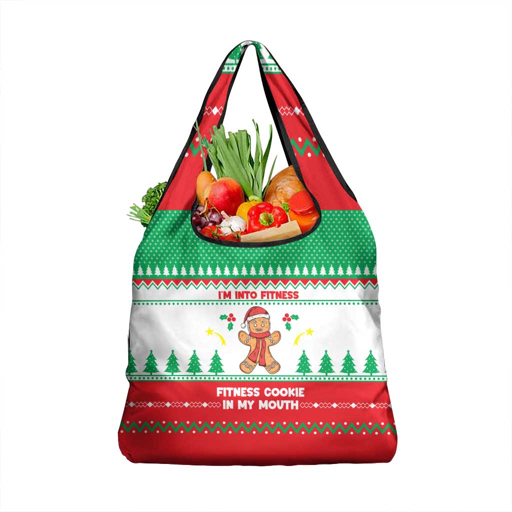 Funny Fitness Cookie Christmas Grocery Bag with Gingerbread Design and Holiday Pattern - Wonder Print Shop