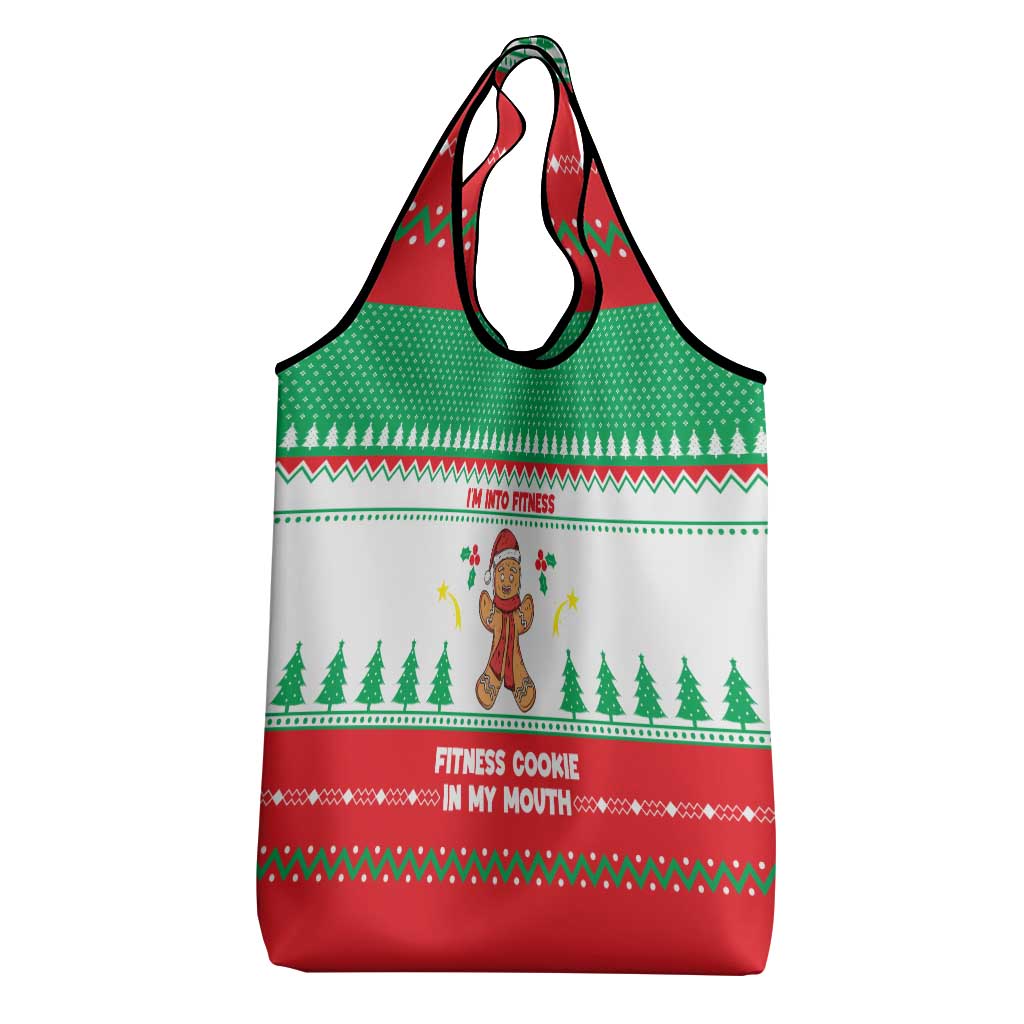 Funny Fitness Cookie Christmas Grocery Bag with Gingerbread Design and Holiday Pattern - Wonder Print Shop