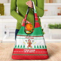 Funny Fitness Cookie Christmas Grocery Bag with Gingerbread Design and Holiday Pattern - Wonder Print Shop