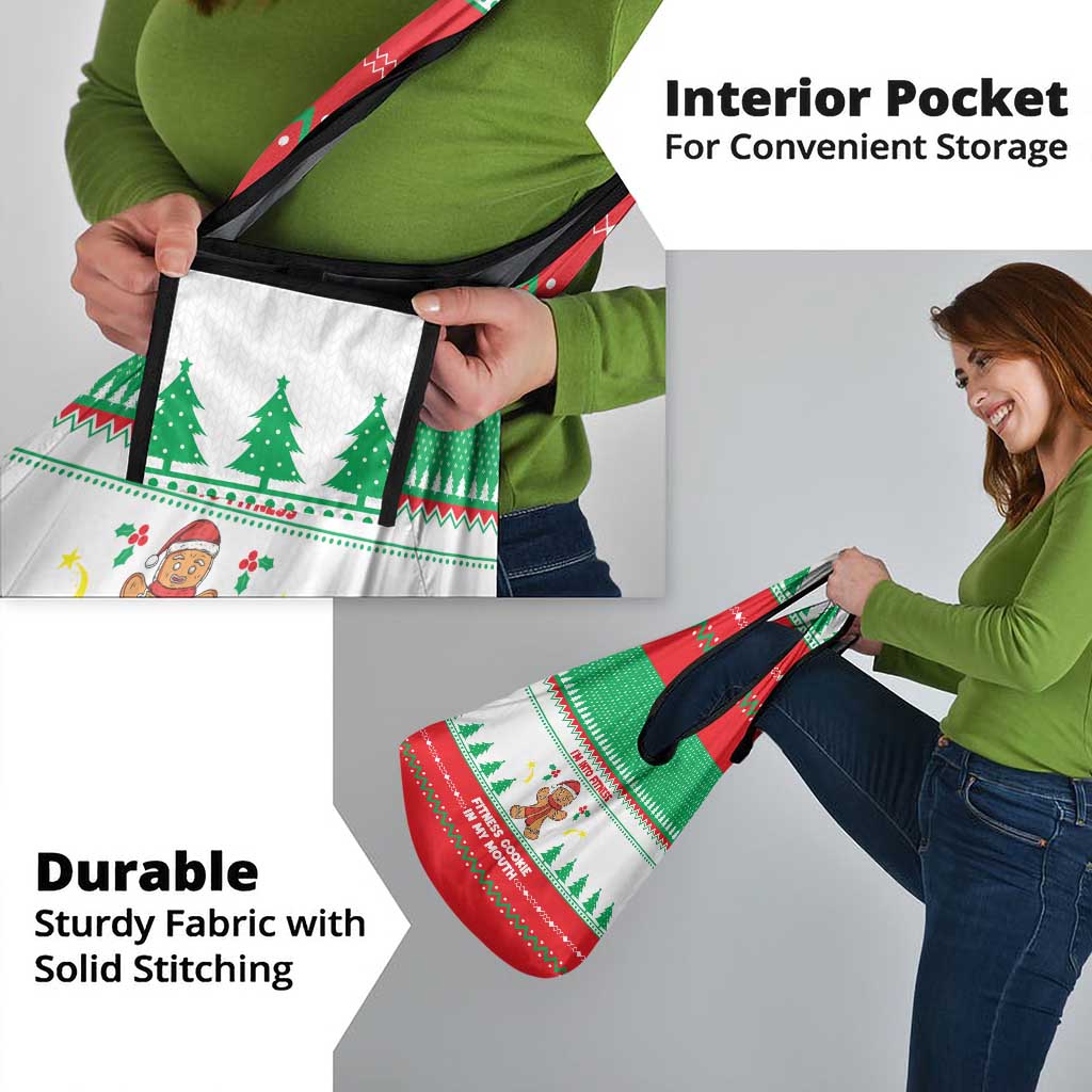 Funny Fitness Cookie Christmas Grocery Bag with Gingerbread Design and Holiday Pattern - Wonder Print Shop