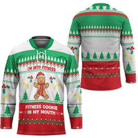 Funny Fitness Cookie Christmas Hockey Jersey with Gingerbread Design and Holiday Pattern - Wonder Print Shop