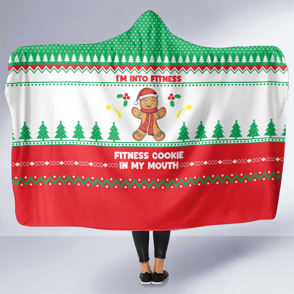 Funny Fitness Cookie Christmas Hooded Blanket with Gingerbread Design and Holiday Pattern - Wonder Print Shop