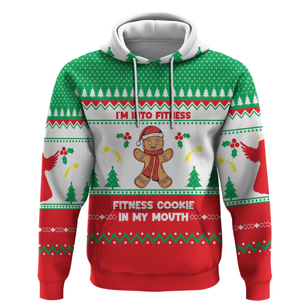 Funny Fitness Cookie Christmas Hoodie with Gingerbread Design and Holiday Pattern - Wonder Print Shop