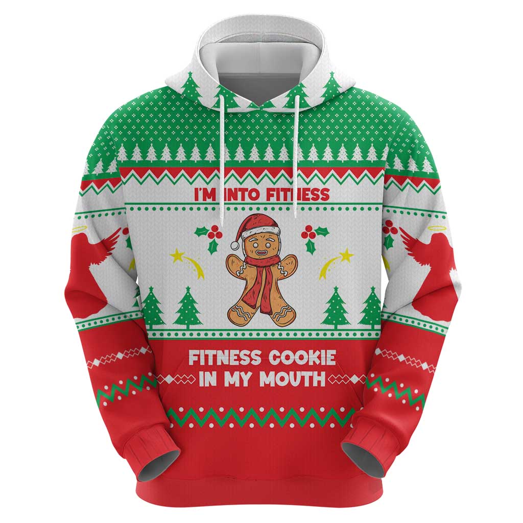 Funny Fitness Cookie Christmas Hoodie with Gingerbread Design and Holiday Pattern - Wonder Print Shop