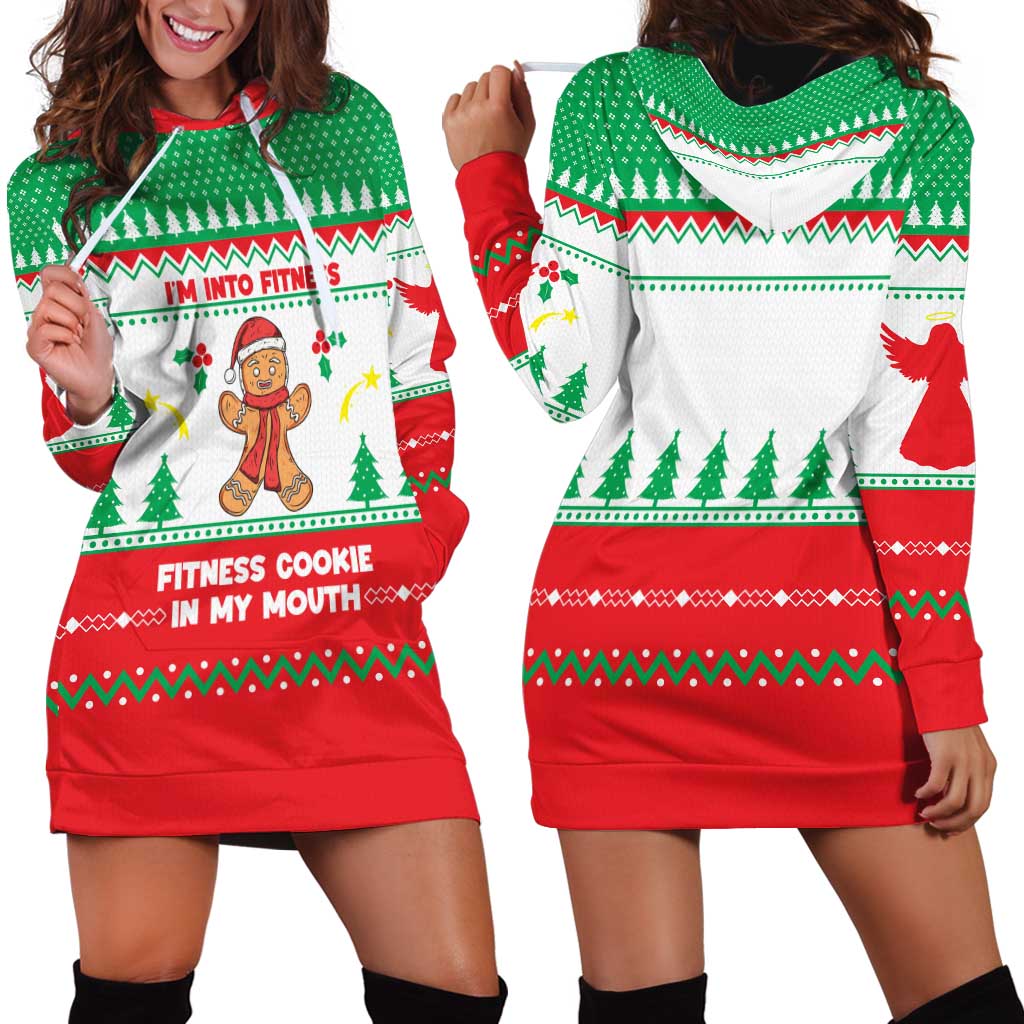 Funny Fitness Cookie Christmas Hoodie Dress with Gingerbread Design and Holiday Pattern - Wonder Print Shop