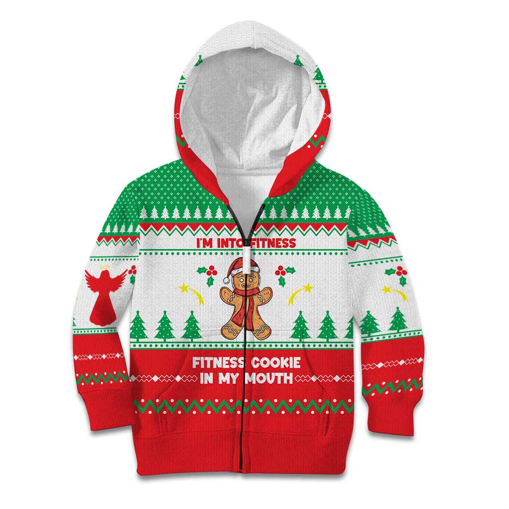 Funny Fitness Cookie Christmas Kid Hoodie with Gingerbread Design and Holiday Pattern - Wonder Print Shop