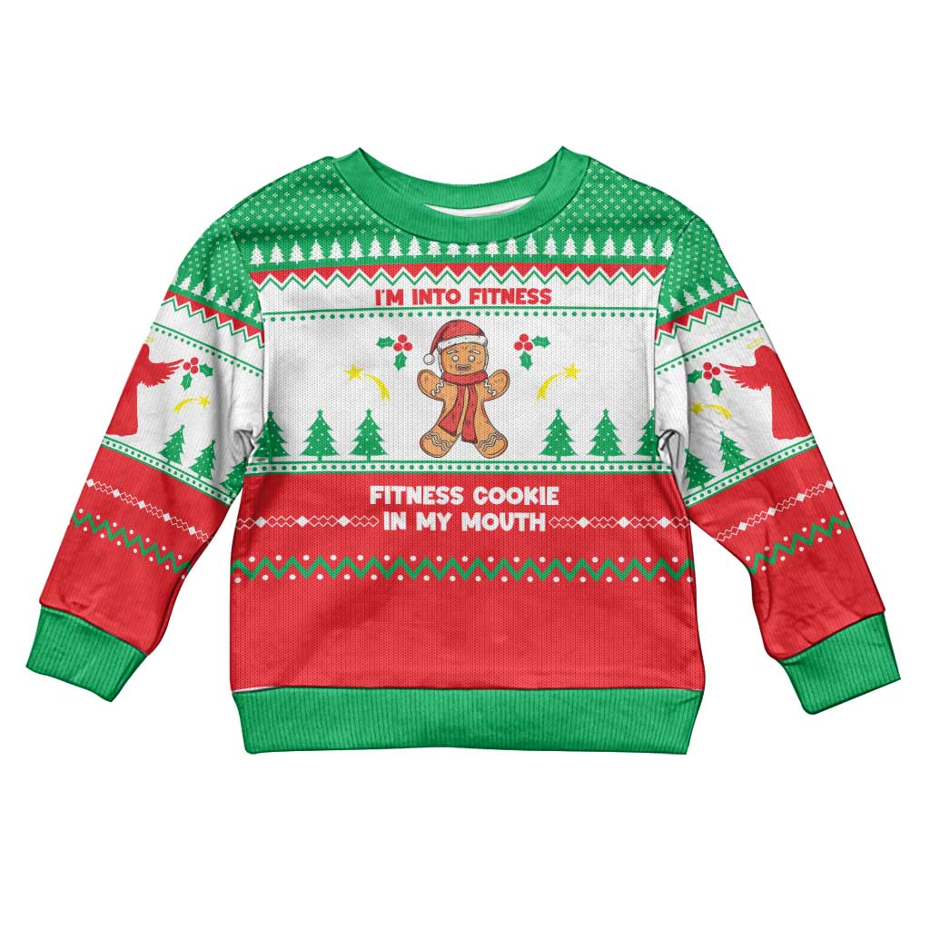 Funny Fitness Cookie Christmas Kid Ugly Christmas Sweater with Gingerbread Design and Holiday Pattern - Wonder Print Shop