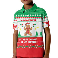 Funny Fitness Cookie Christmas Kid Polo Shirt with Gingerbread Design and Holiday Pattern - Wonder Print Shop