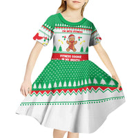 Funny Fitness Cookie Christmas Kid Short Sleeve Dress with Gingerbread Design and Holiday Pattern - Wonder Print Shop