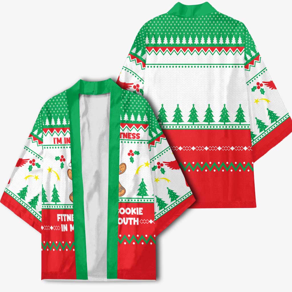 Funny Fitness Cookie Christmas Kimono with Gingerbread Design and Holiday Pattern - Wonder Print Shop