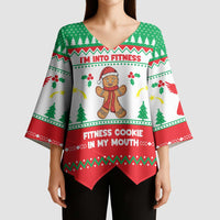 Funny Fitness Cookie Christmas Kimono Sleeve Blouse with Gingerbread Design and Holiday Pattern - Wonder Print Shop