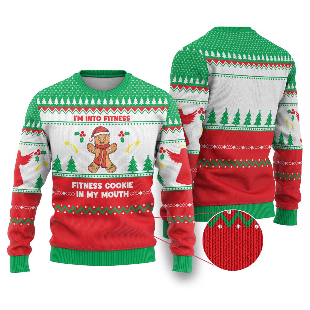 Funny Fitness Cookie Christmas Ugly Christmas Sweater with Gingerbread Design and Holiday Pattern - Wonder Print Shop